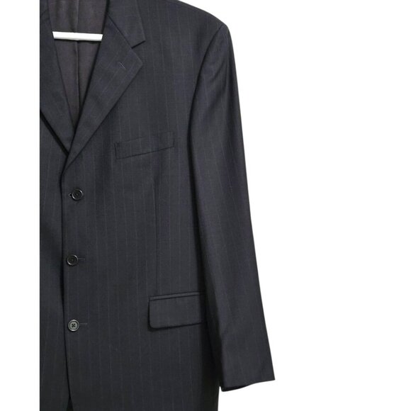 Adolfo Black Pinstripe Italian Super 120s Wool Single Breasted Blazer Sz 46R - Picture 4 of 12